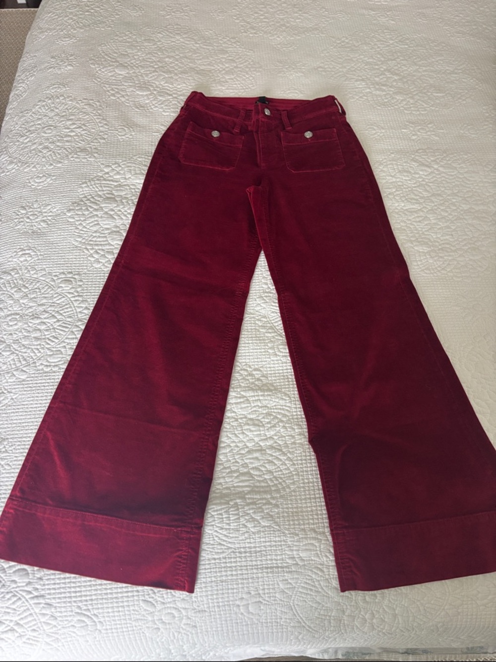 J.Crew Velveteen High-Rise Wide Leg Pants in Wine Red